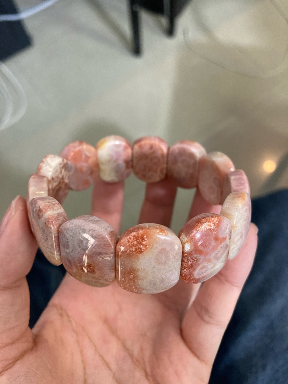 Handcrafted Pink Orange Coral Stone Stretch Bracelet